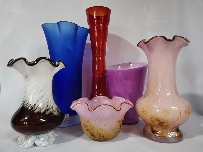Renate Stock - Kosta Boda Sea Glasbruk , Guldkrokens Glashytta - Skandinavisches Glasgeschirrset, Vasen und Schale (6) - Glas