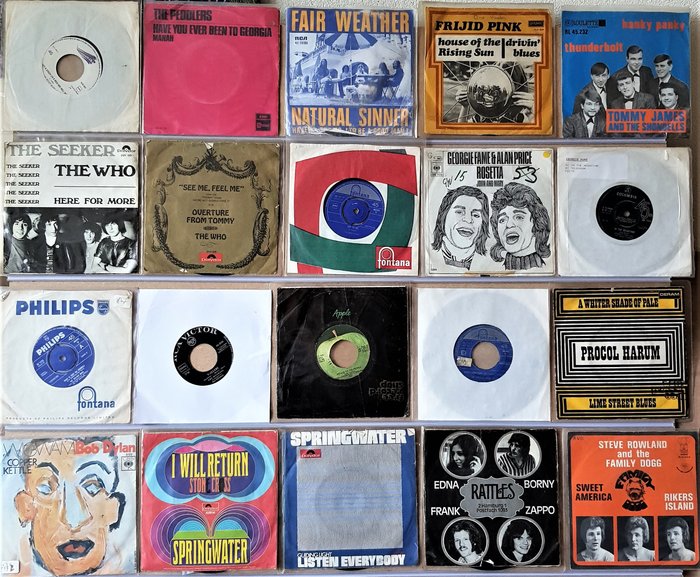Bob Dylan, Moody Blues, Tom Jones, Various Artists/Bands in 1960's, Various Artists/Bands in 1970's, Who - Multiple artists - 1965 - Multiple titles - 45 rpm Single - 1965/1977