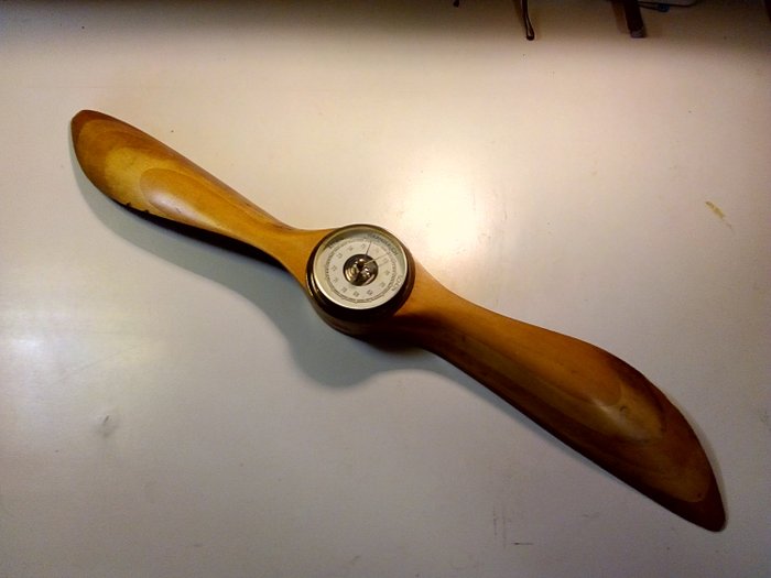 Decorative wooden airplane propeller with barometer - Wood- Teak