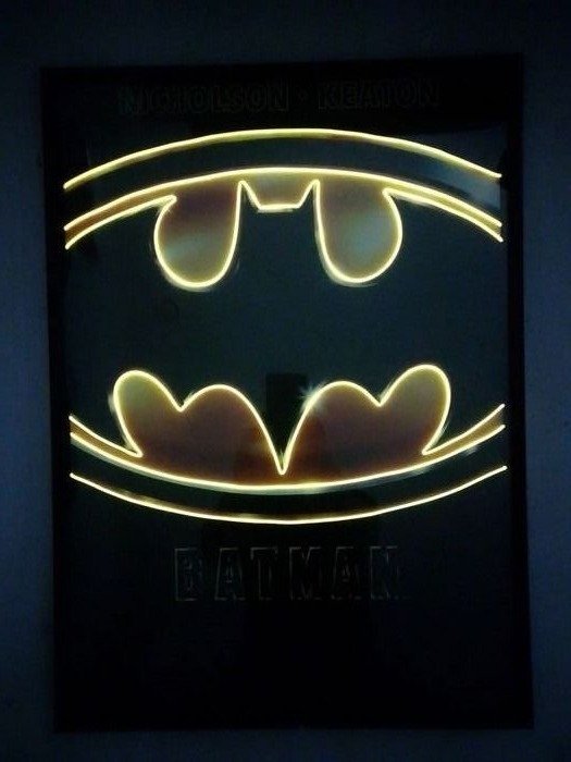 Batman (1989) - Logo - Poster, Framed artwork with yellow Neon highlights
