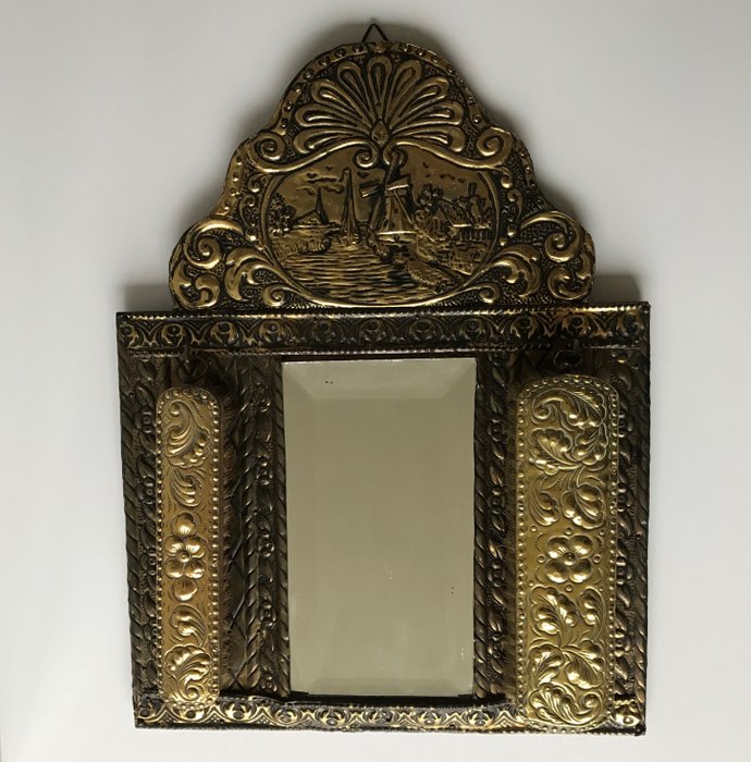 Antique Brass Hall Mirror With, Antique Copper Mirror Glass
