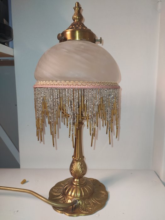 装饰艺术的大型青铜灯签有P Lucas - 玻璃, 黄铜色