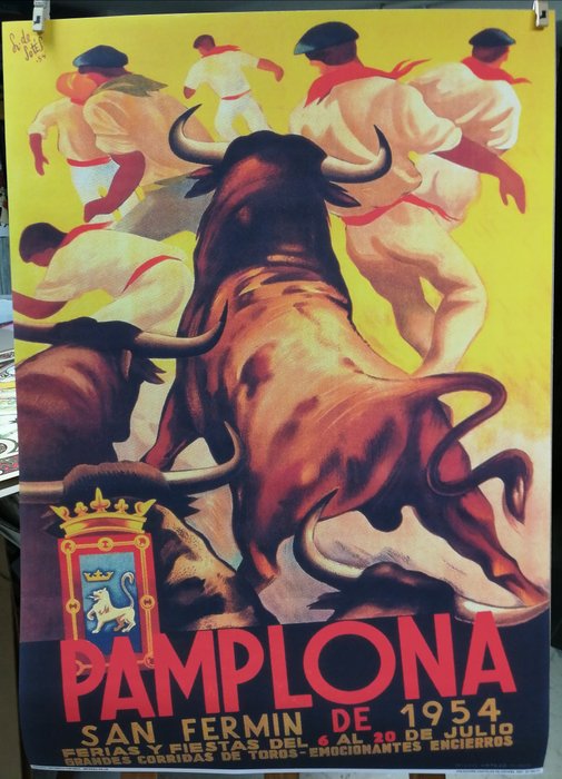 Sotes: San Fermin 1954 - Fiestas de Verano en Pamplona, España / Cartel de Feria - Tamaño XL