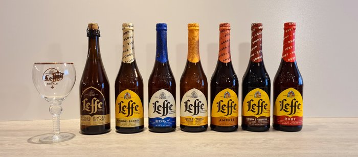 Leffe - Mixed Lot of Leffe Royale, Rituel 9 and more w/original glass - 75 cl - 7 botellas