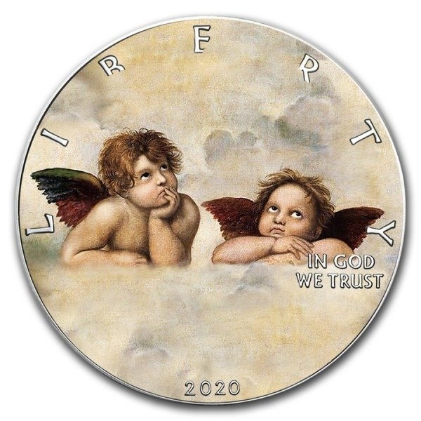United States. 1 Dollar 2020 Silver Eagle Raphael Angels Colorized - 1 oz