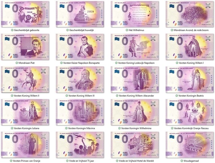 Monde - Union européenne - 20 x 0 Euro Souvenir banknotes 2020 - Netherlands