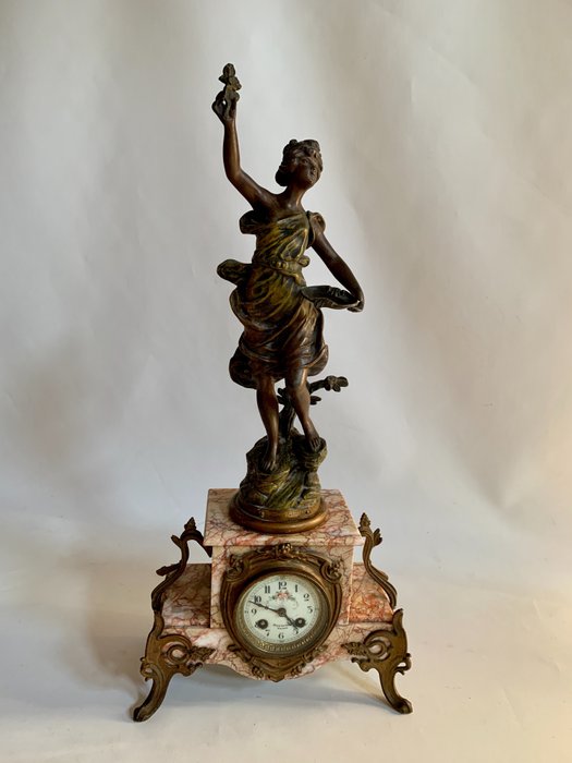 壁炉钟 - Emile Coriolon Guillemin, Signed. ( 1841-1907) - 大理石, 锌合金, 镀金青铜 - Late 19th century