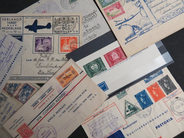 World - Folder with airmail covers, various first flights + address receipt Austria + variety