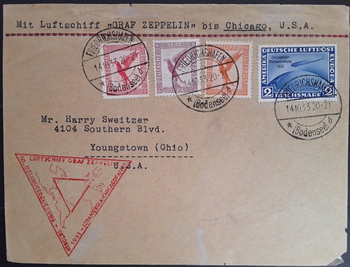 Duitse Rijk - Zeppelin document - Chicagofahrt 1933
