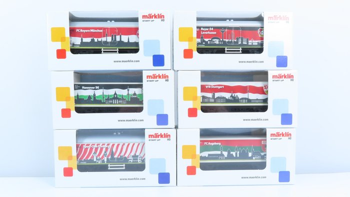 Märklin H0 - 44812 - Freight wagon set - 6x 2-axle refrigerated and container cars with Bundesliga advertising - DB