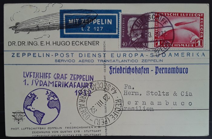German Empire - Zeppelin document - 1 Südamerikafahrt 1932
