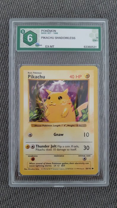 Wizards of The Coast - Pokémon - Graded Card Shadowless Pikachu GRAAD6/PSA6 | Base set | EXC/NM condition - 1999