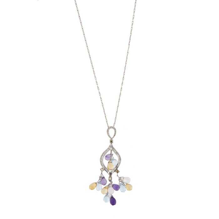 Image 3 of 18 kt. White gold - Necklace with pendant - 0.99 ct - Amethysts