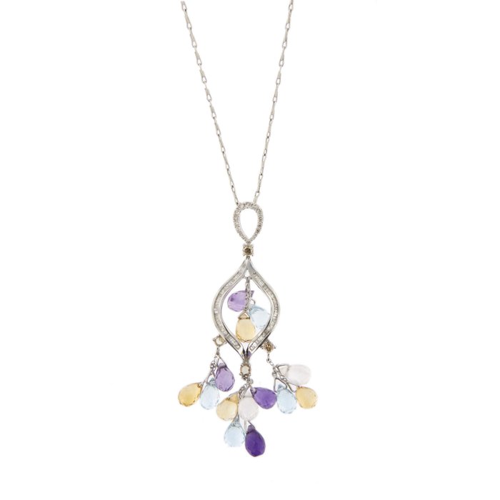 Preview of the first image of 18 kt. White gold - Necklace with pendant - 0.99 ct - Amethysts.
