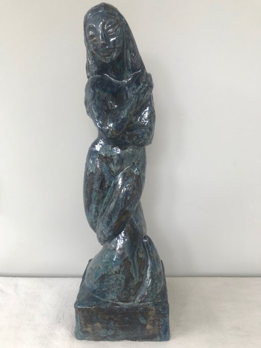 Rogier Guerin - Terracotta statue of a mermaid in metal glaze