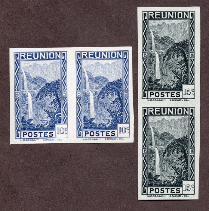 Réunion - Nos. 129a and 130a, in pair, mint**, deluxe, value: €588!