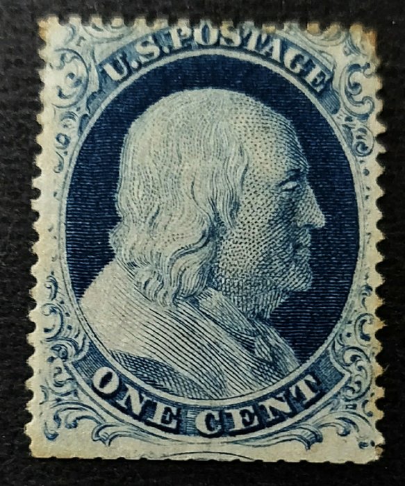 United States of America 1857/1861 - Extremely Scarce 1857/61 Benjamin Franklin stamp with Mint, Big part OG (hinged). - Scott #23