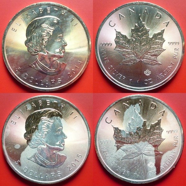 Canada. 5 Dollars 2014/2015 Maple Leaf - 2 x 1 Oz