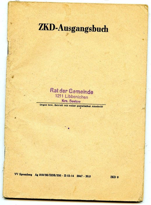 GDR - “ZKD-Ausgangsbuch” (GDR Central Courier Service Outgoing Post Book) for the municipality of