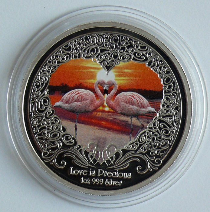 Niue. 2 Dollars 2011 Proof - Love is  Precious - Flamingos 1 Oz