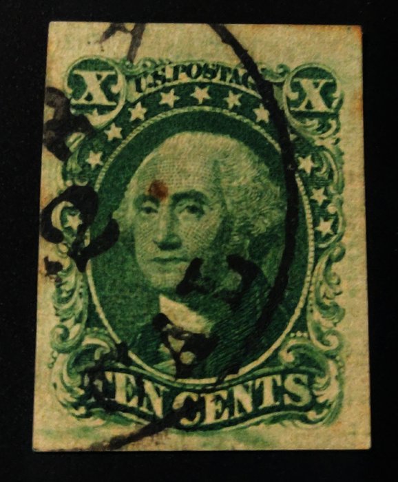 United States of America 1851/1856 - Gorgeous George Washington stamp with intense green color & JUMBO margins - Scott #14