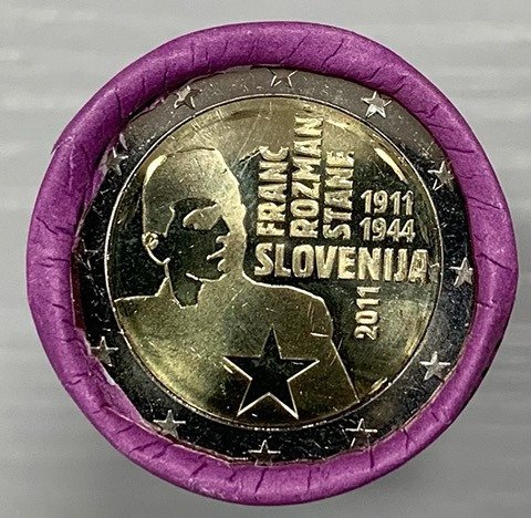 Slovénie. 2 Euro 2011 commémorative "Franc Rozman Stane" en rouleau scellé de 25 pièces neuves