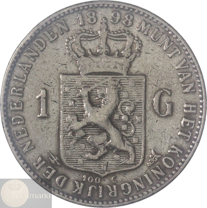 Netherlands. Wilhelmina (1890-1948). 1 Gulden 1898