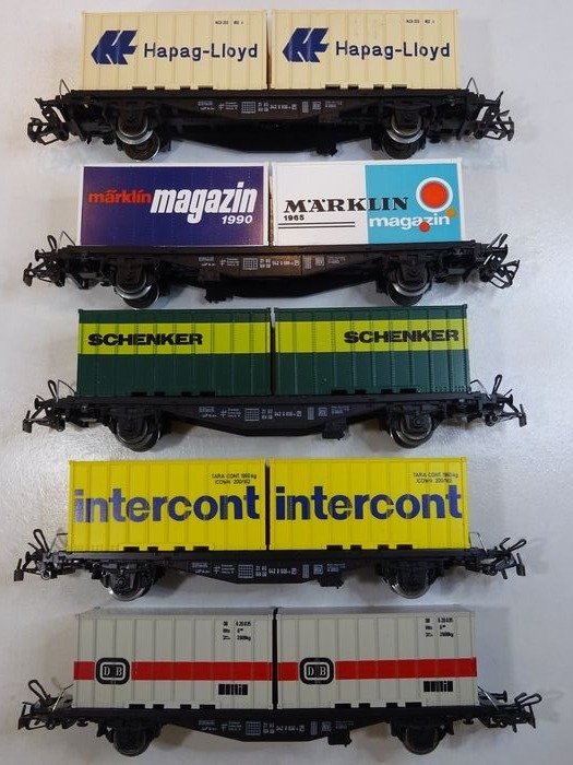 Märklin H0 - Freight carriage - 5x container wagons with 10 containers - DB