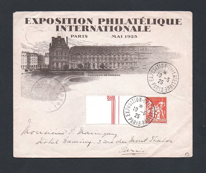 Frankrijk 1925 - Rare - Sage, 5 francs carmine, cancelled, alone on a cover from the exhibition. - VF. - Signed - Yvert n°216