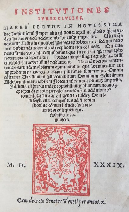 Justinian / Aldobrandini Silvestro - Institutiones Iuris Civilis - 1538
