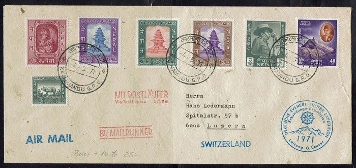 Népal 1971/1974 - 2 covers from German Mount Everest Lhotse expedition