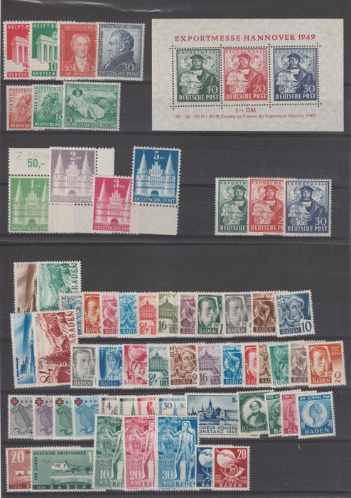 Germany - Allied occupations and Baden 1948/1949 - Different characters and representations MNH** - Unificato  nr. 65/78 e  1/27 e 38/57