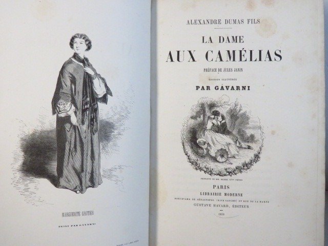 Alexandre  Dumas fils - La dame aux camélias. Préface de Jules Janin. Édition illustrée par Gavarni. - 1858