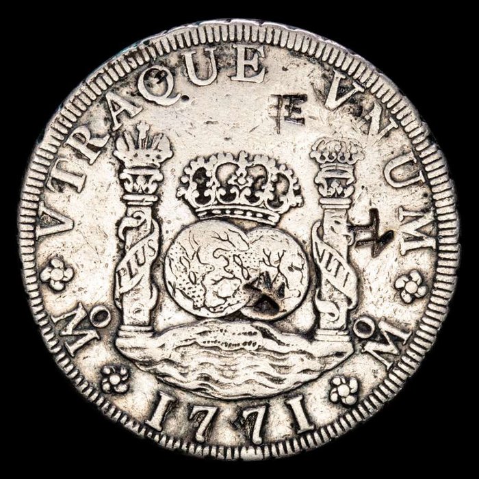 Kingdom of Spain. Carlos III (1759-1788). 8 Reales - México, 1771. F·M. - Columnario. Resellos orientales.
