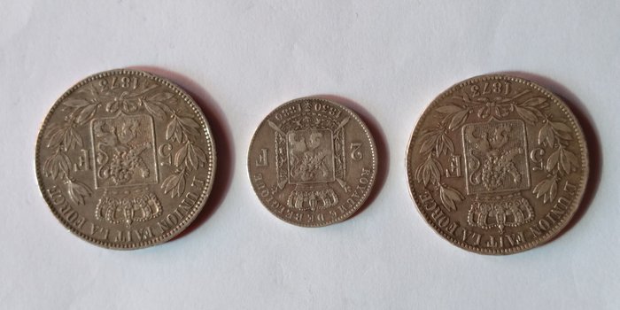 Belgium. Leopold II (1865-1909). 2 Francs / 5 Francs. 1873 / 1880 ( 3 stuks)