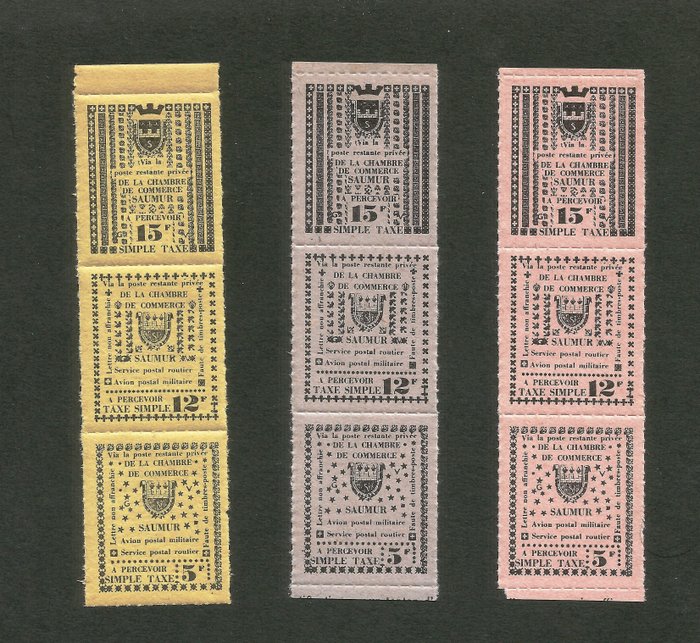 Frankrijk 1953 - 3 sets of Saumur strike stamps, rare.