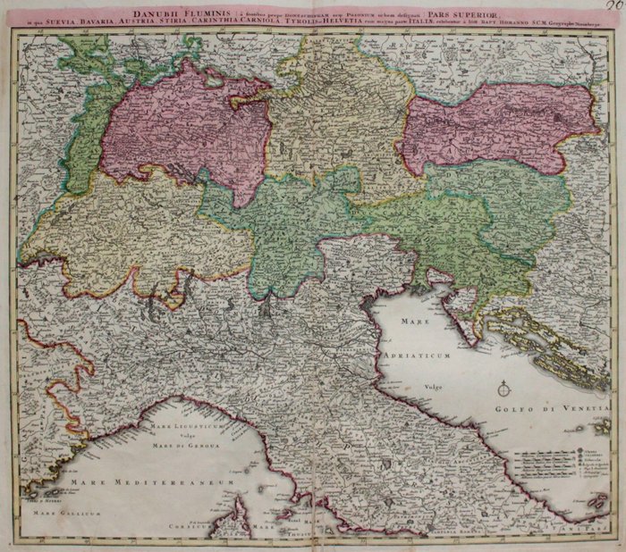 義大利, Nord Italia; J. B. Homann - Danubii Fluminis (...) - 1730