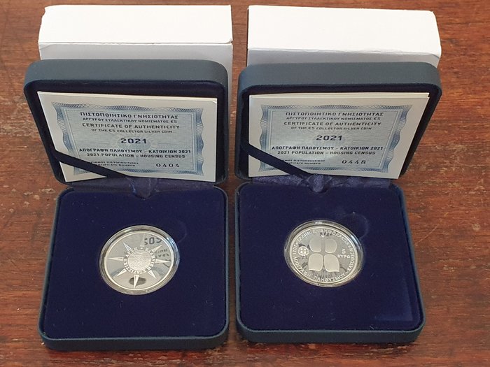 Grèce. 5 Euro 2021 Proof "Population -Housing Census" in box ( 2 sets )