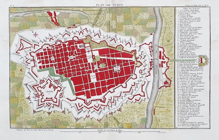 義大利, Piemonte, Torino; J.J.F. De Lalande - Plan de Turin - 1761-1780