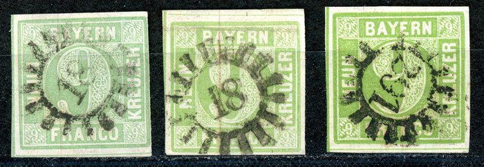 Bavaria - No. 5, colours b, c + d, expertised by BPP (German Federation of Philatelic Experts)