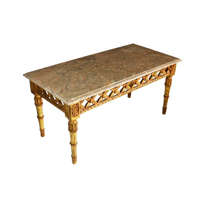 Zeldzame salontafel, in verguld en marmer - Lodewijk XVI-stijl