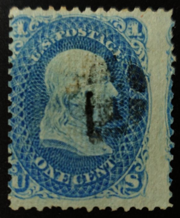 United States of America 1867/1868 - Benjamin Franklin F-grill stamp with nice perforations & back - Scott # 92