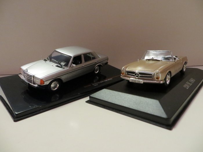 IXO - 1:43 - Mercedes Benz 200D (W123) 1983 en Mercedes Benz 230SL 1963 - Mint boxed