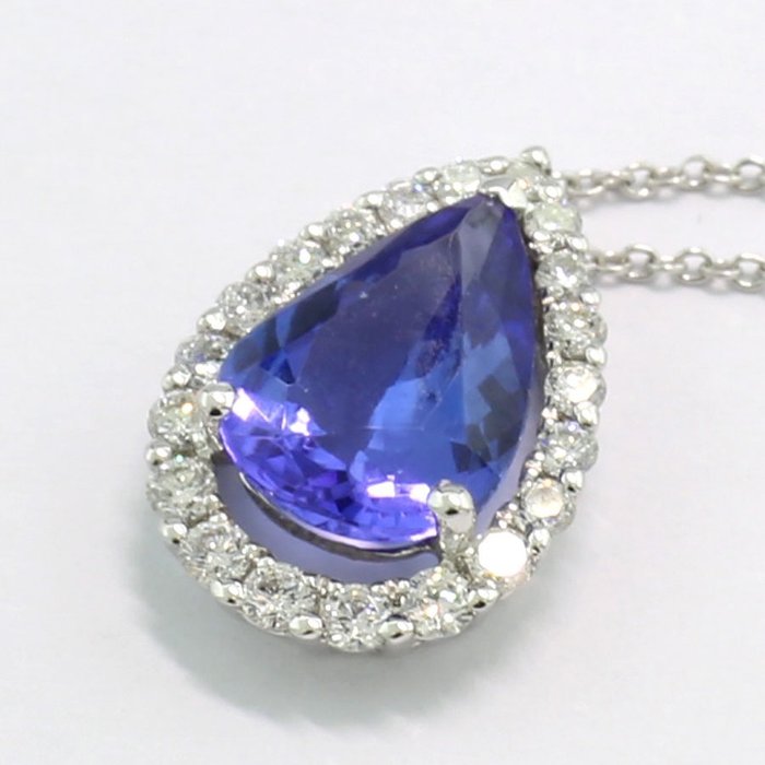 Preview of the first image of 18 kt. White gold - Necklace, Necklace with pendant - 1.50 ct Tanzanite - Diamonds.