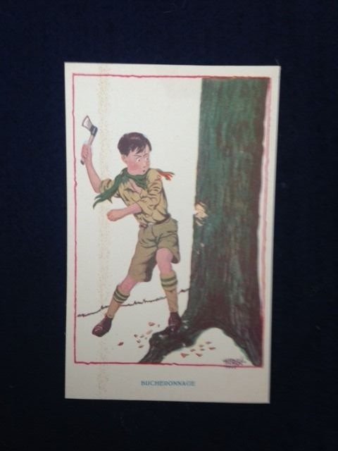 Hergé illustrateur - Carte scout - Le bucheronnage - Losbladig - (1928)