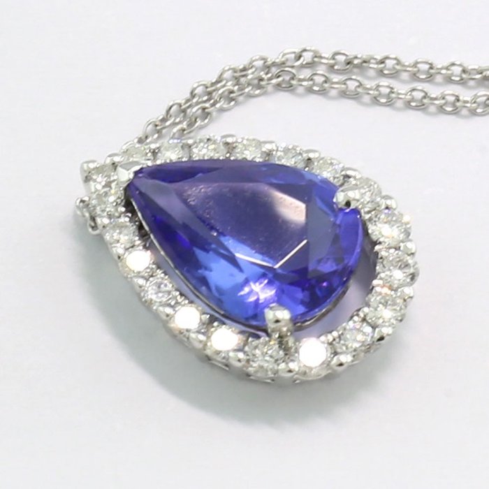 Image 3 of 18 kt. White gold - Necklace, Necklace with pendant - 1.50 ct Tanzanite - Diamonds