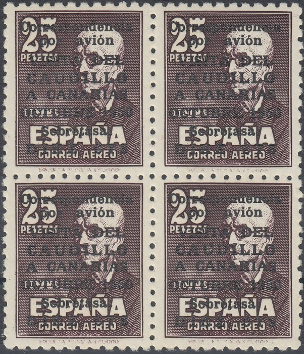 Spanien 1951 - ‘Visita del Caudillo a Canarias’ (Visit of Franco to the Canary Islands). Control number on the back - Edifil 1090