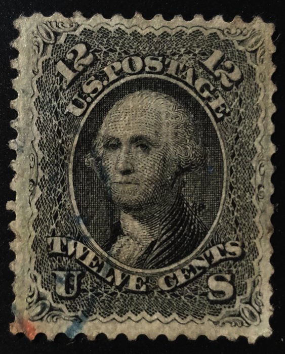 United States of America 1867/1868 - George Washington BEAUTY of a stamp with multiple rare color cancel - Scott # 90