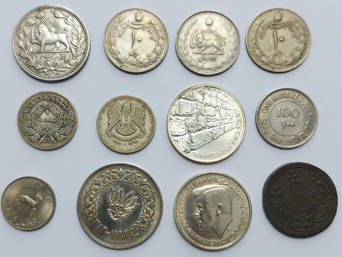 Iran, Israel, Palestine, Qatar and Dubai, Syria, Yemen. Lot diverse munten 1902/1967 (12 stuks) incl. zilver