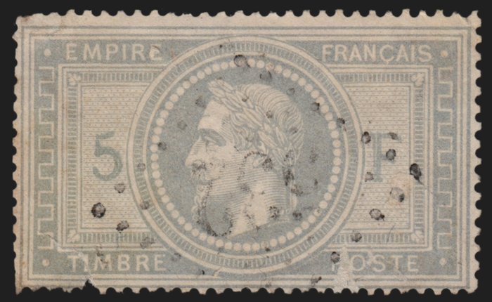 Frankrijk 1869 - Napoleon with laurel crown, 5 Francs grey-violet, cancelled GC 532 Bordeaux - Yvert n° 33
